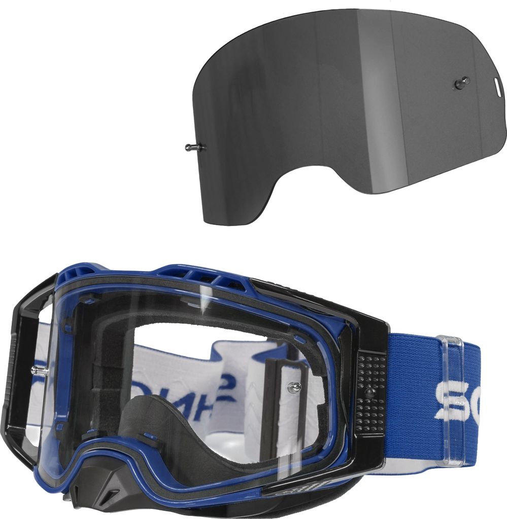 Schnorr MX Pro Blau - Motocross Brille | Transparentes Glas (S0), Anti-Fog, Tear-Off/Roll-Off mit getönten Wechselglass