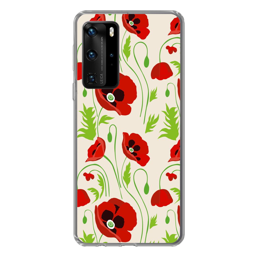 MuchoWow Handyhülle Schutzhülle Hülle für Huawei P40 Pro Blumen - Mohn - Muster Silikon Softcase Handy Hülle - Schutz