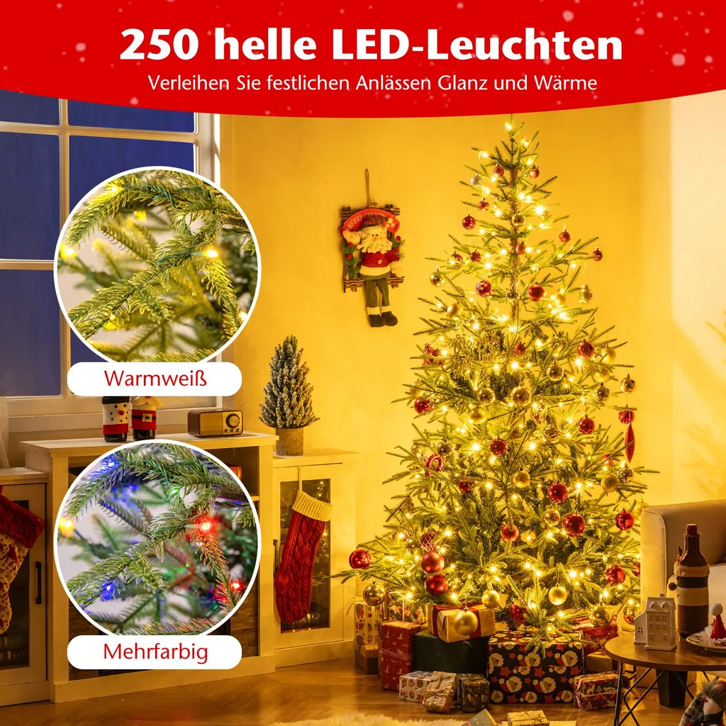 Sapin Noël 180cm 530 Branches PE avec LED Intégrées 11 Modes au Choix