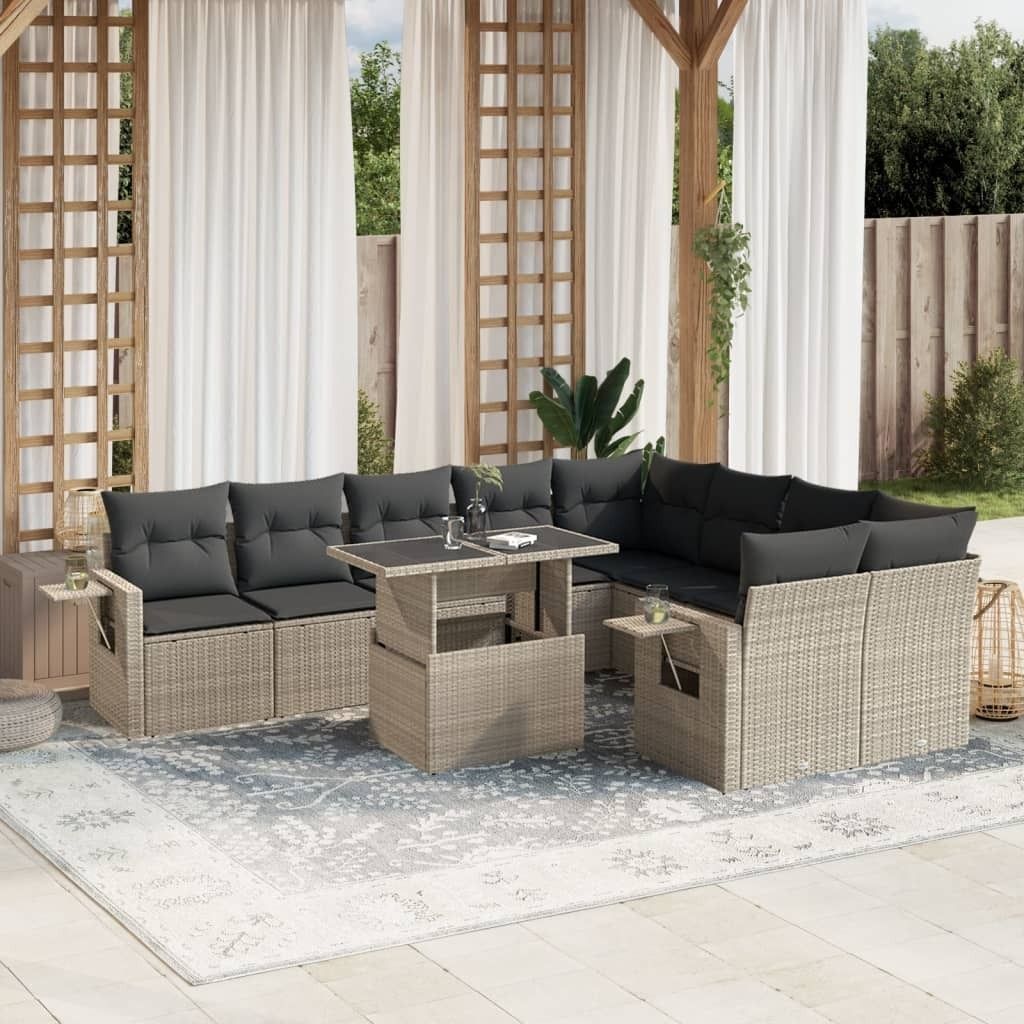 Maison Exclusive - 10-tlg. Garten-Sofagarnitur mit Kissen Hellgrau Poly Rattan