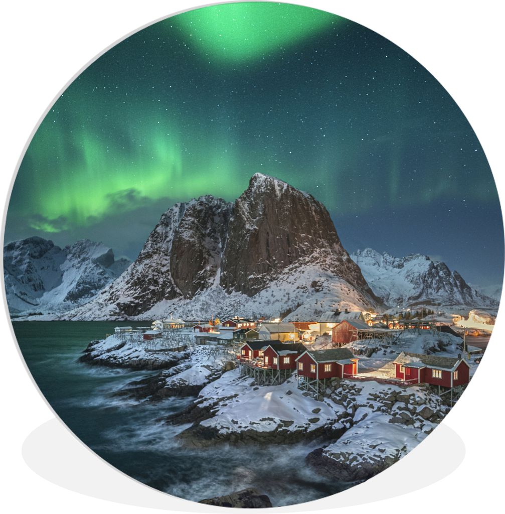 MuchoWow Rundes Wandbild - Runde Bilder Aurora - Abend - Berge Ø 30 cm Kreis Wanddekoration Kunststoff - Wandkreis - Wandschmuck - Schlafzimmer ...