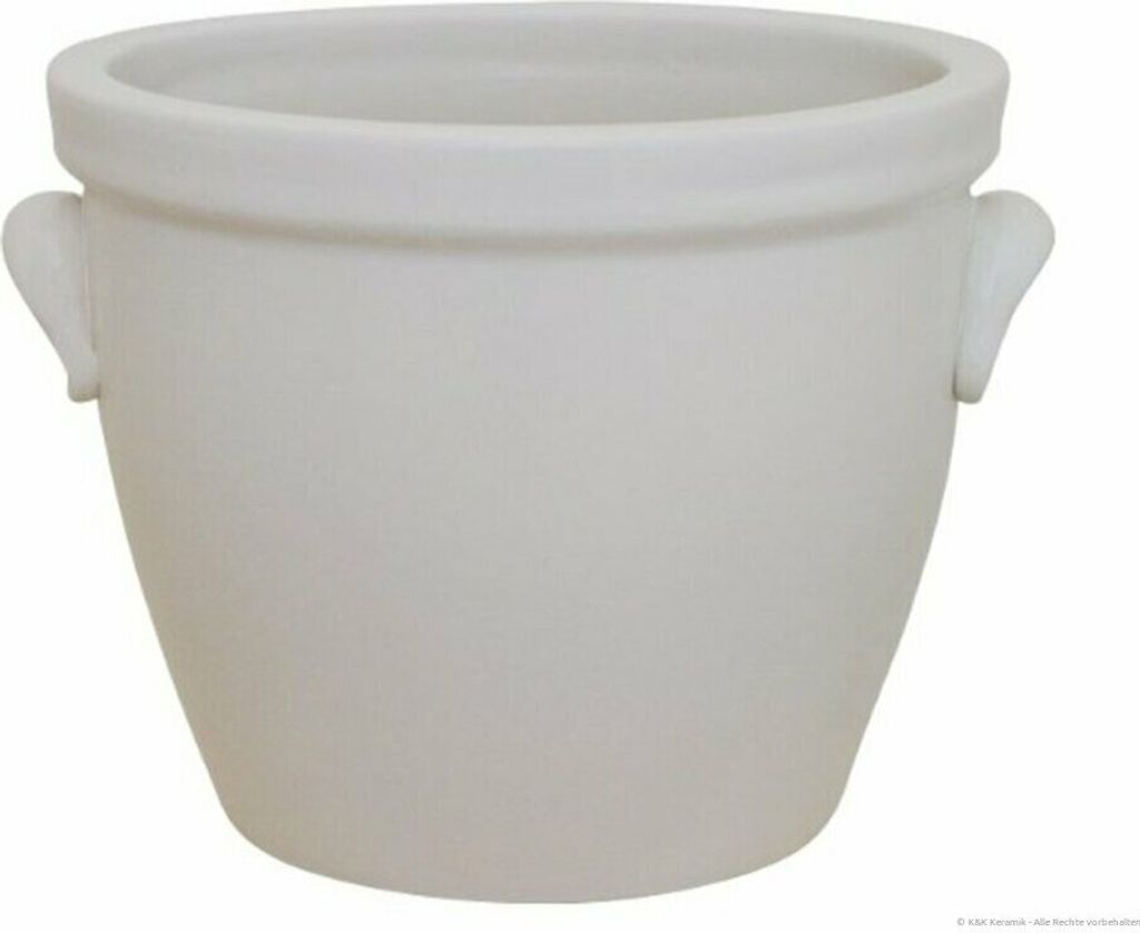 KERAZO Keramik Blumentopf Pflanzkübel Pflanztopf Venus m. Henkel 19x15cm robust, dickwandig, frostfest, Farbe: WEISS