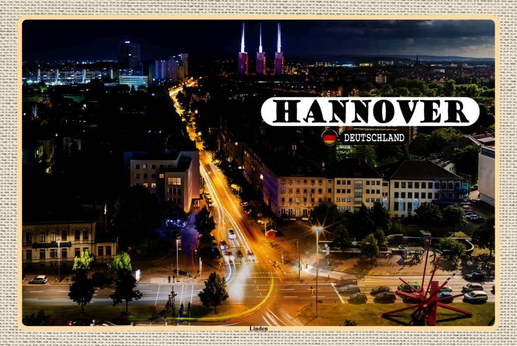 vianmo Holzschild 12x18 cm Hannover Blick auf Linden Nacht Bildmotiv Reisemotiv Abenteuer Reisen