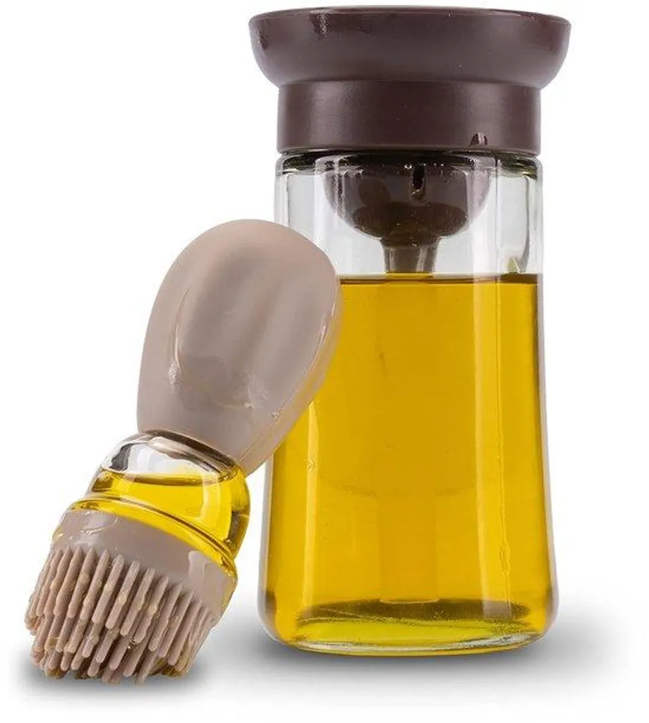 Flacon d'huile 2-en-1 avec pinceau 180 ml beige en verre et silicone