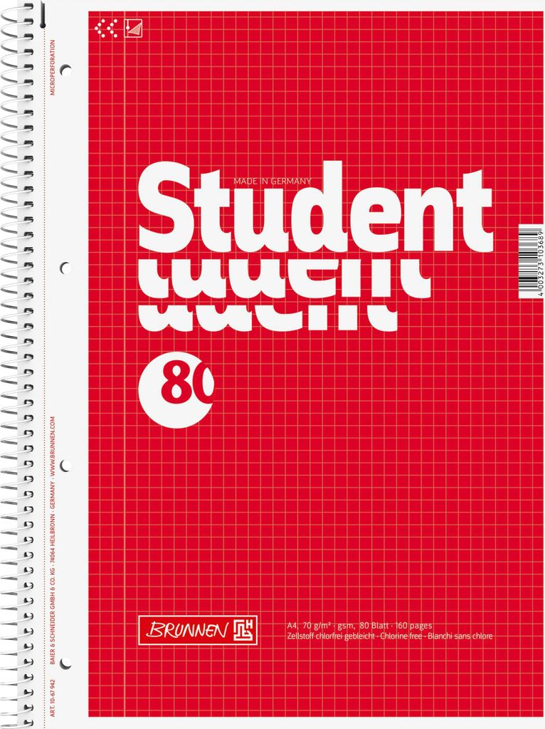 BRUNNEN 1067942 Collegeblock Student A4 kariert, mit Obrázok produktu 