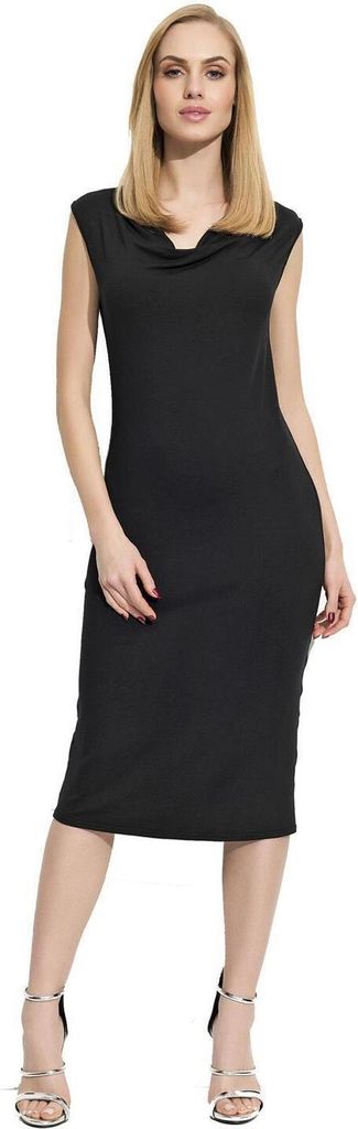 Damen Klassisches Kleid Ärmellos Wasserfallausschnitt; Schwarz S (36)