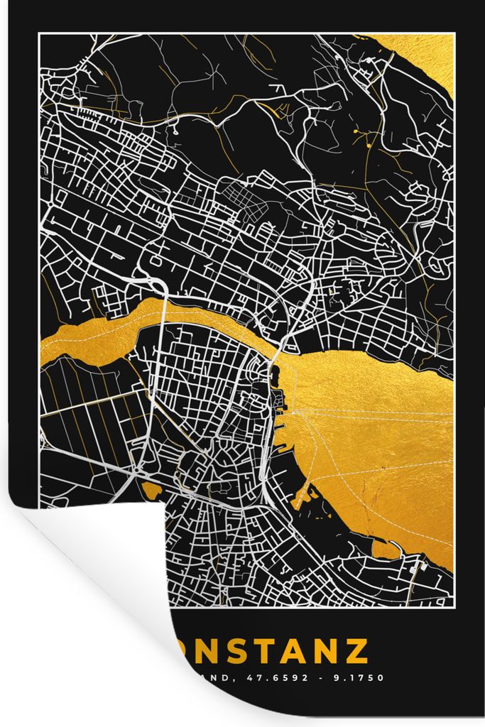 MuchoWow Wandtattoo Wandsticker Wandaufkleber Konstanz - Gold - Stadtplan - Deutschland - Karte 40x60 cm Selbstklebend und Repositionierbar - Wie...