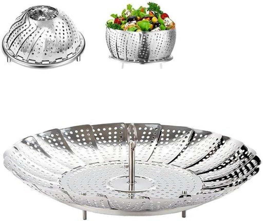 Stahl-Steam-Heber mit verstellbarer Dampfträger - Faltbar - Widerstandsfähig - für Gemüse und Obst - 13-22 cm