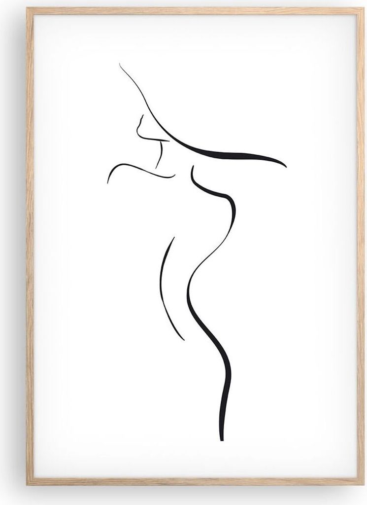 Gerahmtes Poster - Rahmen in heller Eiche - Minimalismus Frau Hut - 70x100 cm - Wand Bild - Wanddeko - Wandbilder - Kunstposter - Wandposter - Bild...