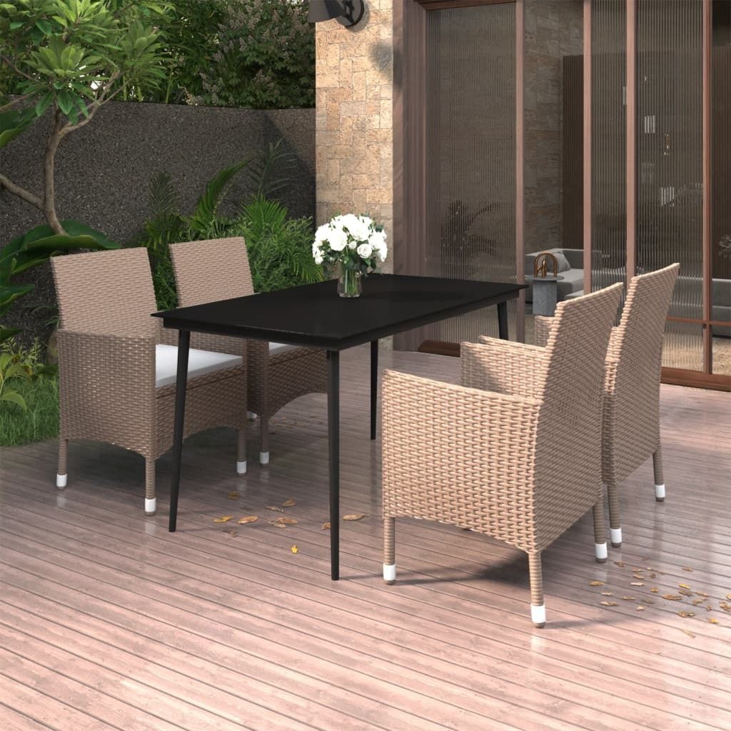 Eleganten-Stil 5-tlg. Garten-Essgruppe mit Kissen Poly Rattan und Glas DE8740062