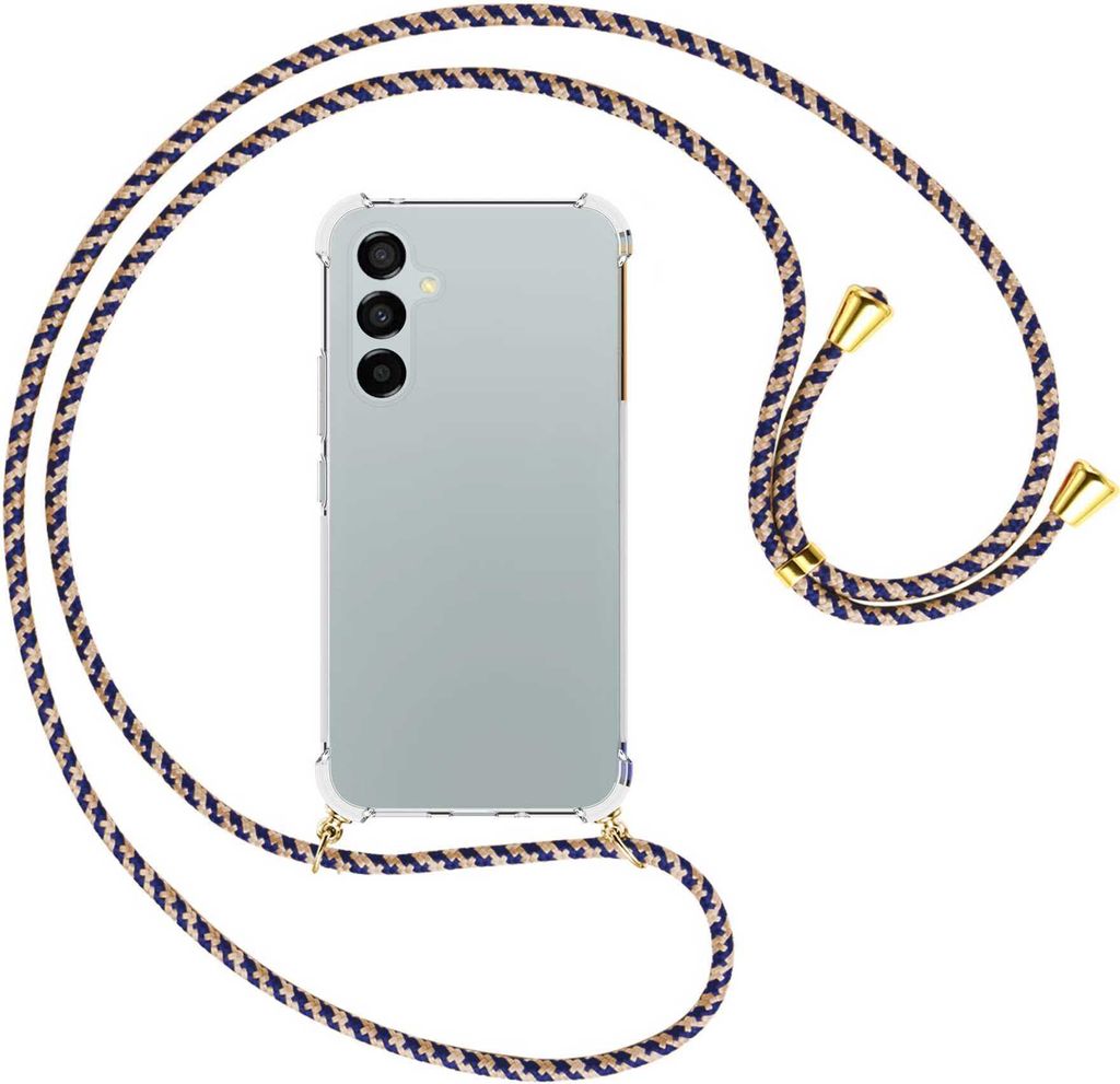 Handykette Backcover-Schutzhülle mit Band (Metall goldfarben) für Samsung Galaxy A54 5G (6.4'') - blau+beige