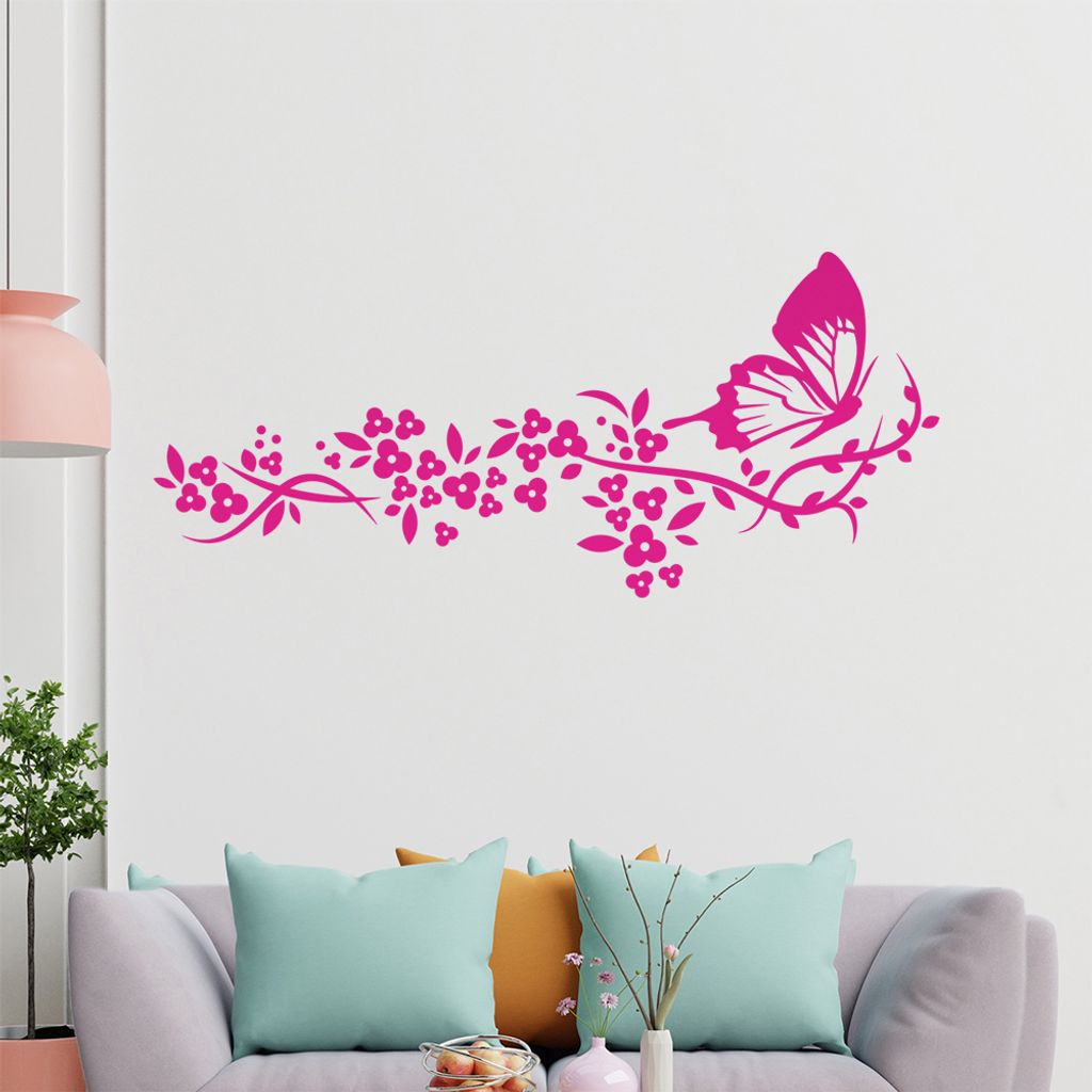 Falter Schmetterling Blüte Wandtattoo in 6 Größen - Wandaufkleber Wall Sticker - Dekoration, Küche, Wohnzimmer, Schlafzimmer, Badezimmer