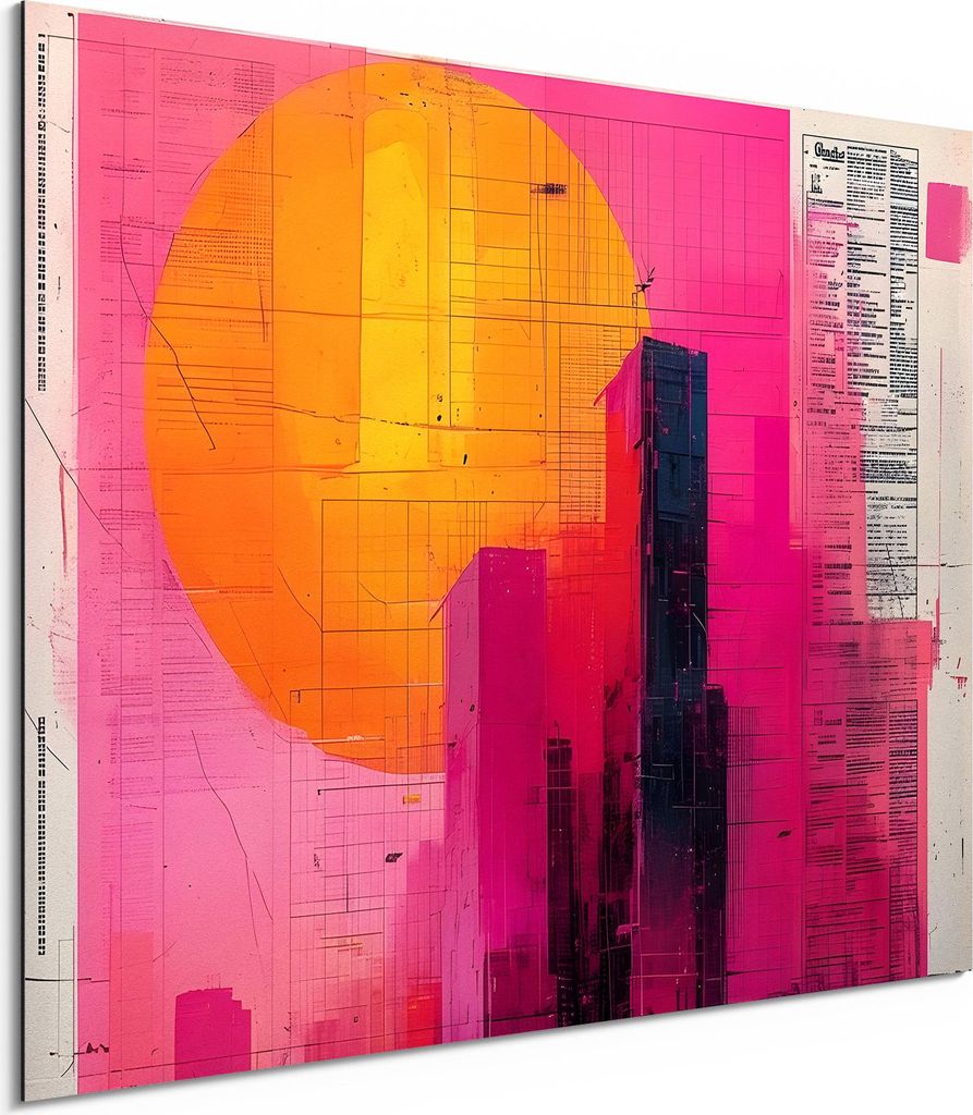 DEQORI Alu-Dibond Bild Weiß 80x60 cm 'Der Cyber Sunset' Wandbild Metall dünn Design
