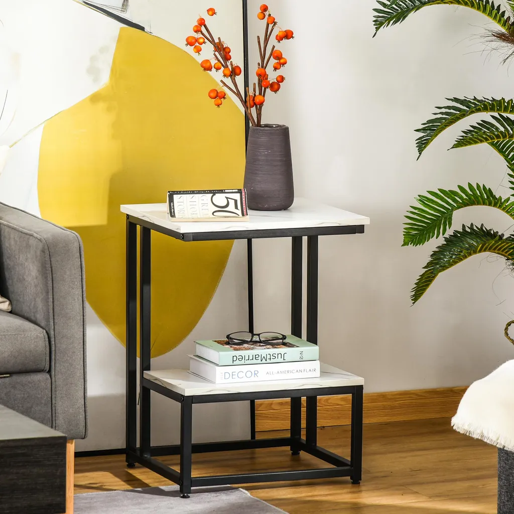 Table d'appoint chambre et séjour avec étagère effet marbre chic - 3