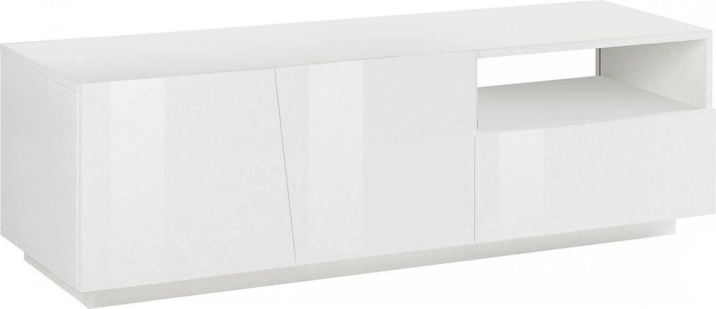 Fernsehschrank Nino, Niedriges Sideboard für Wohnzimmer mit 2 Türen, Sockel für TV-Möbel, 100 % Italy, cm 150x43h46, weiß glänzend
