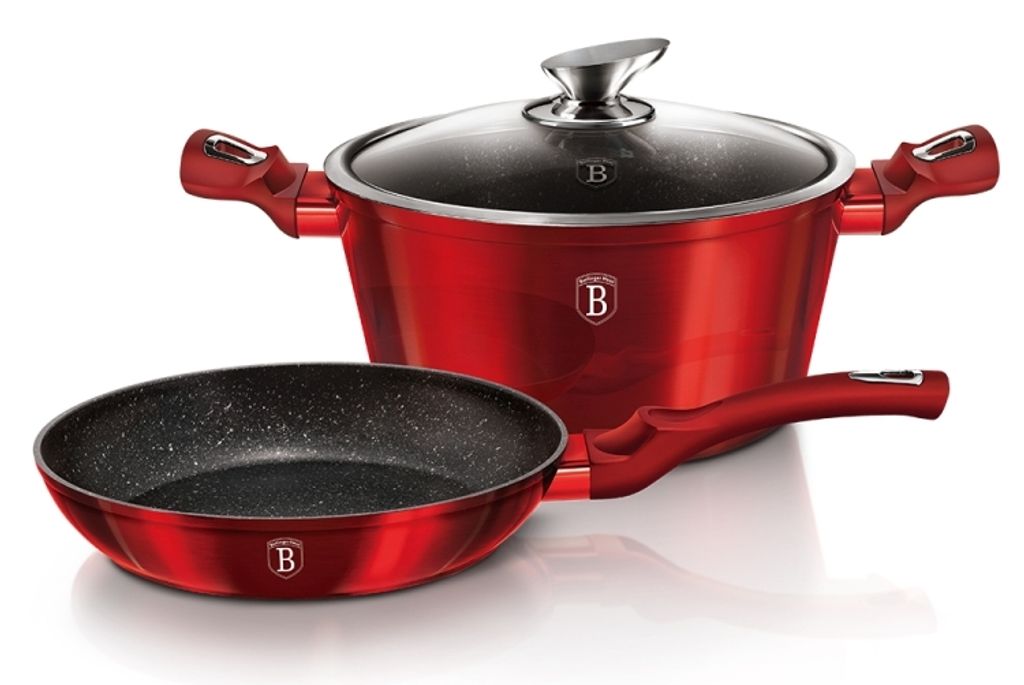 KochtopfSet mit Marmoroberfläche 3-tlg. Burgundy Metallic Line BERLINGERHAUS BH-1291
