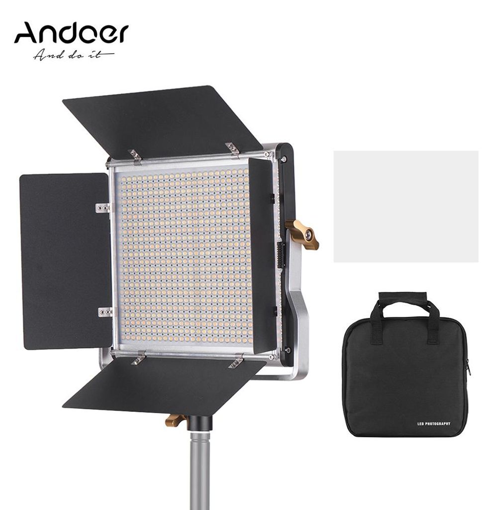 Andoer Professional LED-Videoleuchte Dimmbare 660 LED-Lampen Bicolor-Lichtpaneel 3200-5600K CRI 85+ mit U-Halterung und Barndoor-Beleuchtungssatz f...