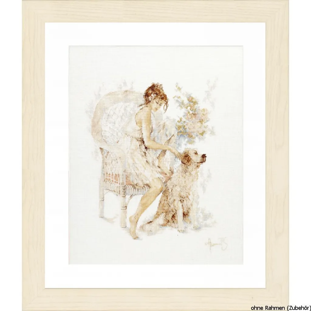 Kit point de croix Lanarte Fille avec chien - Modèle de comptage 35x45