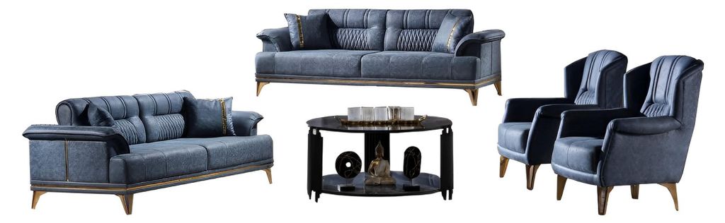 Sofagarnitur Wohnzimmer Set Sofa 3+3+1+1 Sitzer Polster Blau 4tlg Modern Möbel