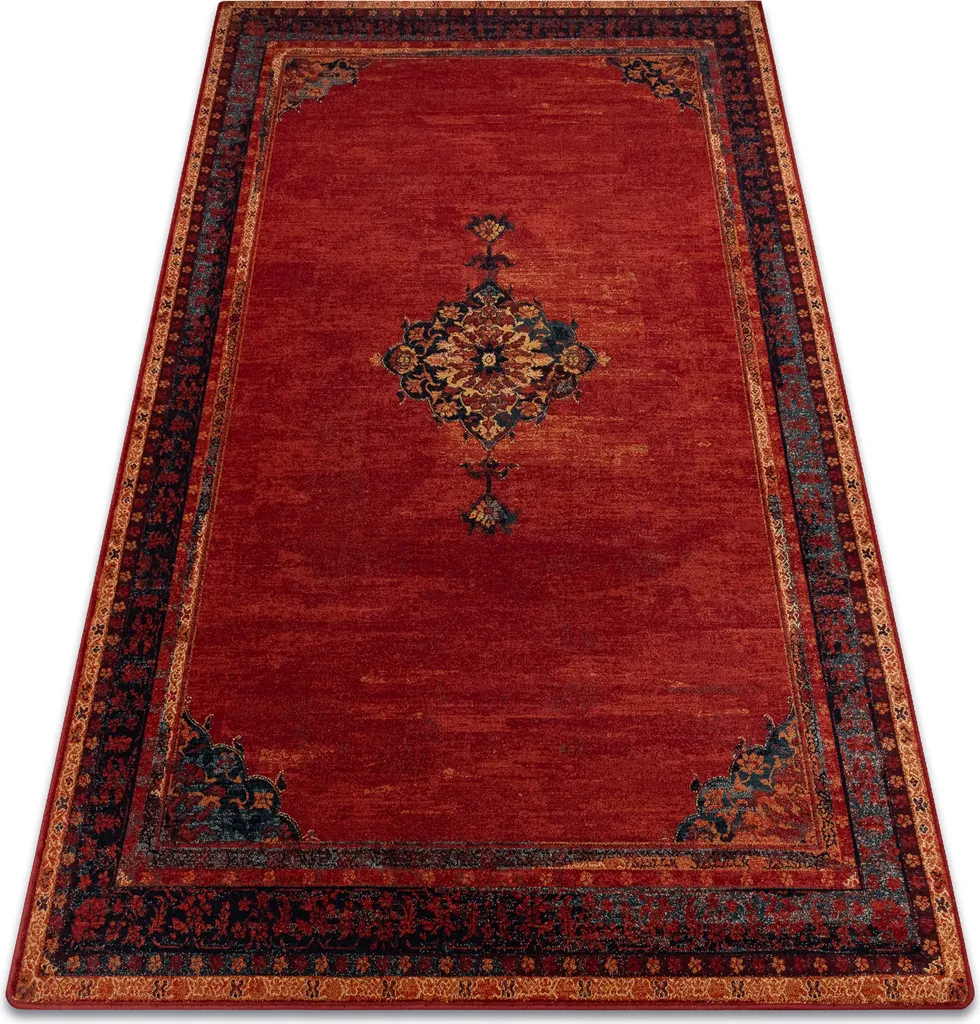 Tapis déco rouge rubis 100x150 cm en laine pour chambre ou petit salon