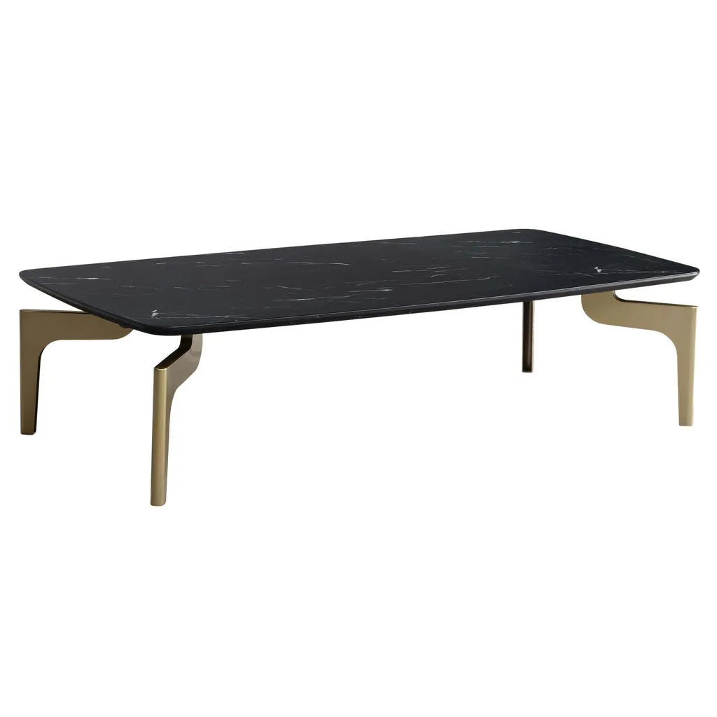 Table basse moderne anti-encombrement 120 cm aspect marbre et or