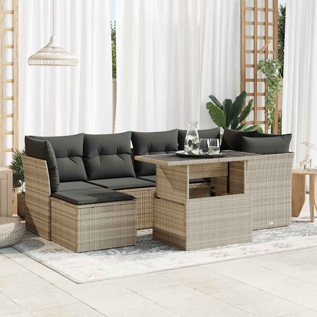 Maison Exclusive - 7-tlg. Garten-Sofagarnitur mit Kissen Hellgrau Poly Rattan