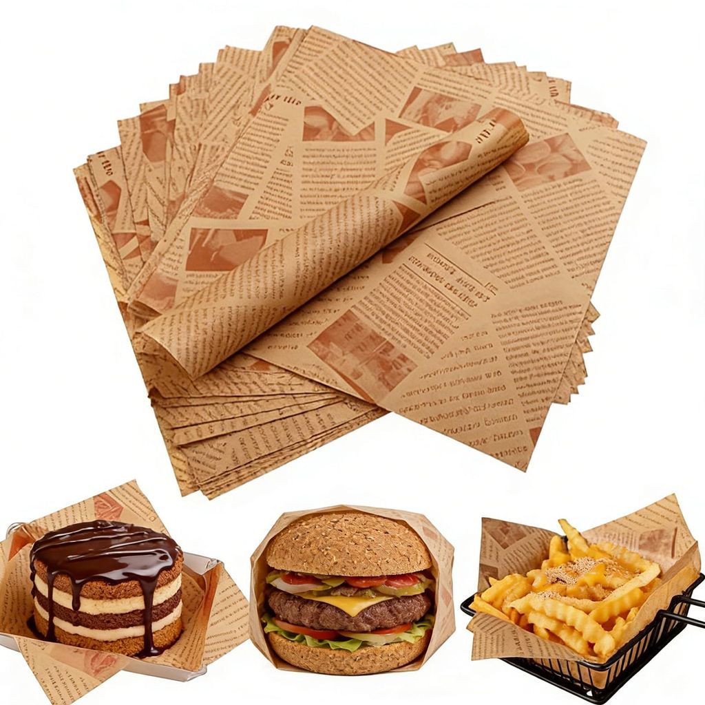 100 Blatt Hamburgerpapier, Zeitungspapier, Backpapier, Geschenkpapier, Pergamentpapier, Korbeinlage, für Hamburger, Butterbrot, Käse, Pommes frit...