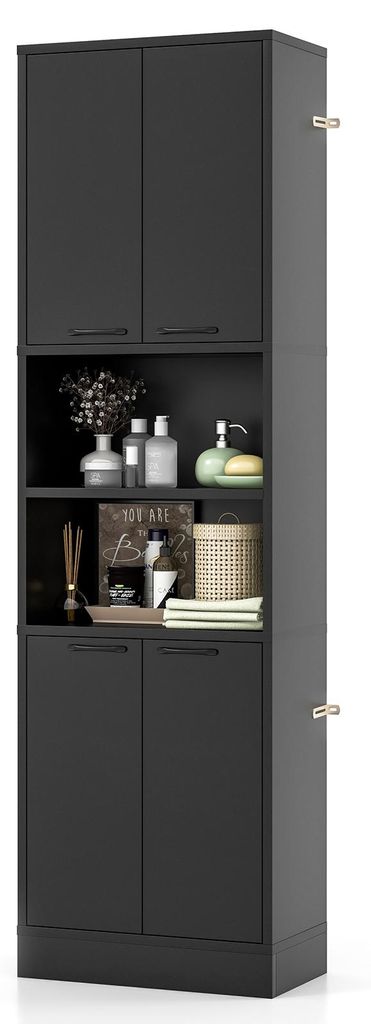 Hochschrank 190cm, freistehender Badschrank, 4 Türen, 2 Produktbild 