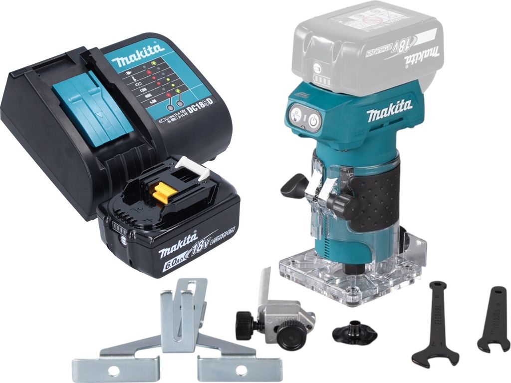 Makita DRT 52 SG1 Akku Kantenfräse 18 V 6 mm Brushless + 1x Akku 6,0 Ah + Ladegerät