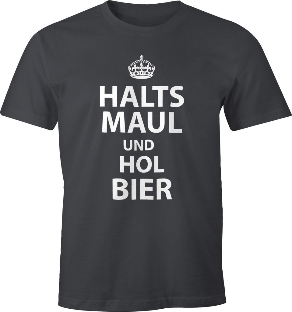 Herren T-Shirt Halts Maul und hol Bier Fun-Shirt Moonworks dunkelgrau XXL