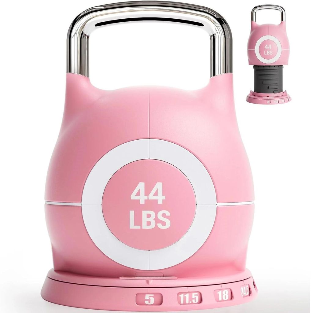 7-in-1 verstellbare Kettlebell - Trainingsgewicht - Schnellwahl-Drehknopf - Sicherheitsverschluss - platzsparend - bis 20 kg - pink
