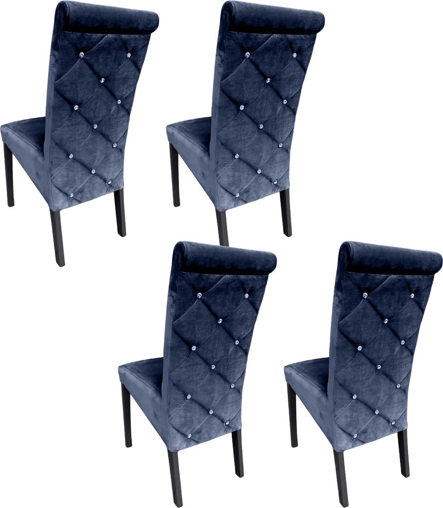 Ares Meble Esszimmerstühle 4er Set K6 - Esszimmerstuhl Holz - Küchenstühle, Esstisch Stühle, Essen Stuhl - Samt Dunkelblau - Schwarz