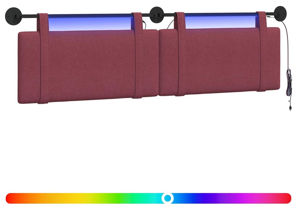 vidaXL Hängendes Kopfteil Mit LED Licht Weinrot Stoff