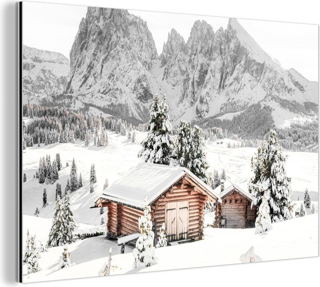 MuchoWow Wanddekoration Metall Metallbild Wandkunst 90x60 cm Winter - Berge - Landschaft - Schnee MuchoWow Aluminium Gemälde - Wandbilder