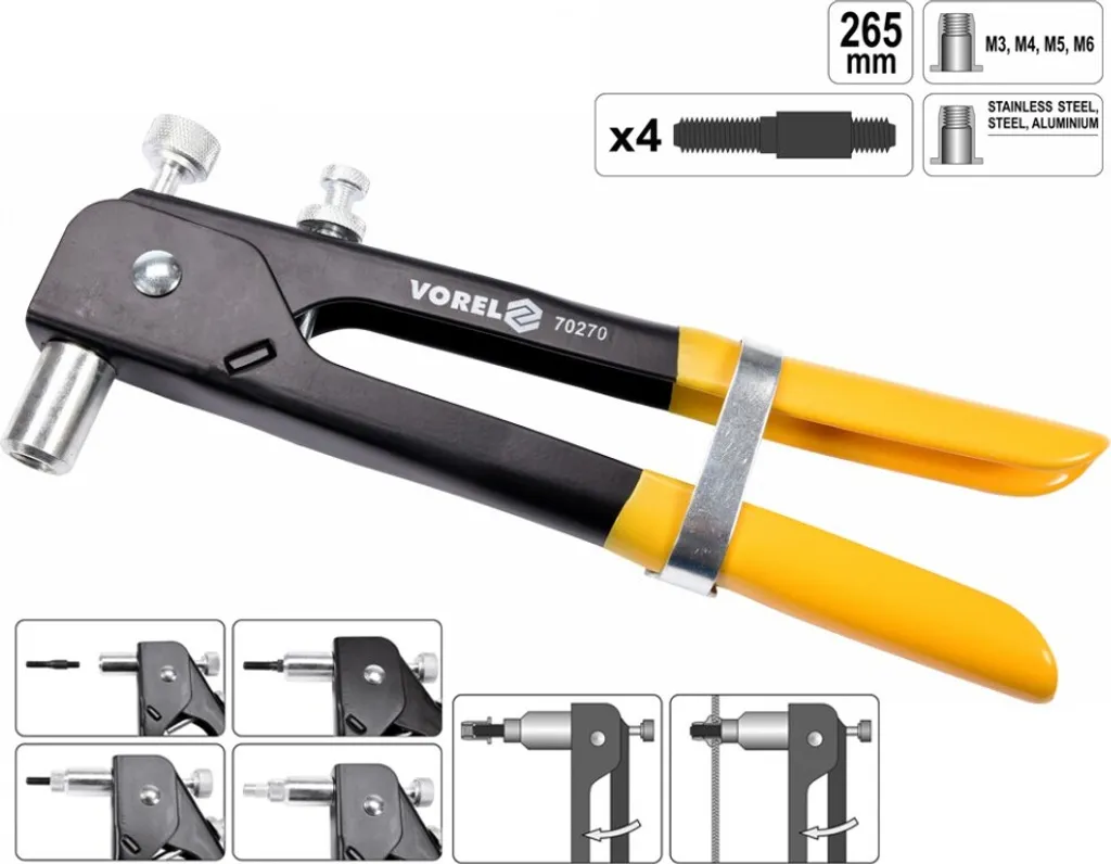 Pinza per dadi rivetti professionale 265mm M3-M6 per inserti filettati