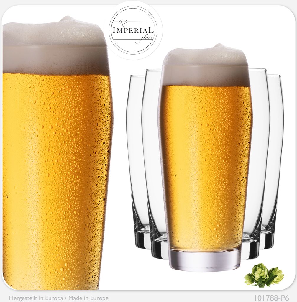 IMPERIAL Willibecher aus Crystalline Glas 300ml (max. 375ml) Set 6 Stück Spülmaschinenfest Biergläser 0,3L Weißbierglas