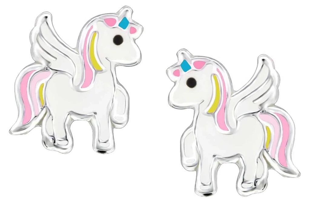 Kinderohrringe Einhorn 925 Silber Regenbogenfarben Produktbild 