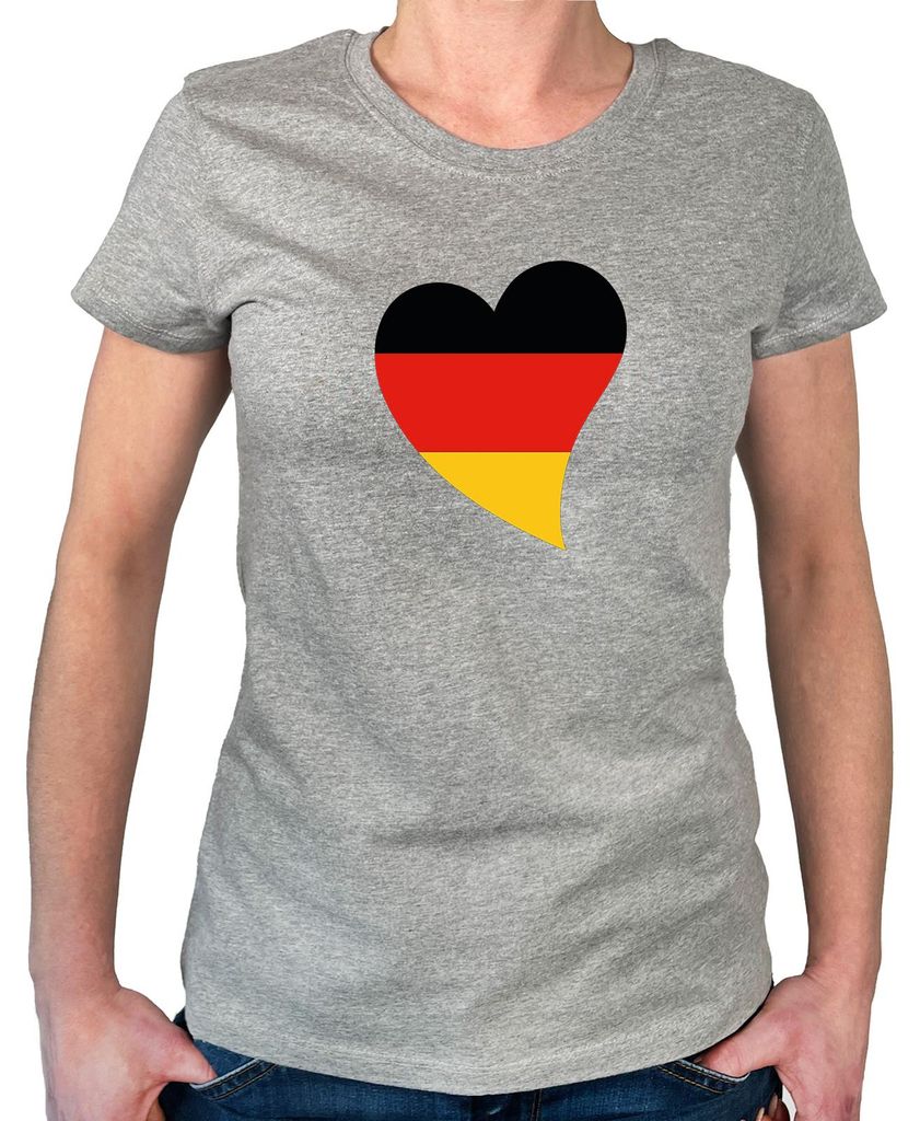 Huuraa Damen T-Shirt Deutschland Flagge Herz S Sport Grey Bio Baumwolle Fairtrade Damenshirt Geschenkidee