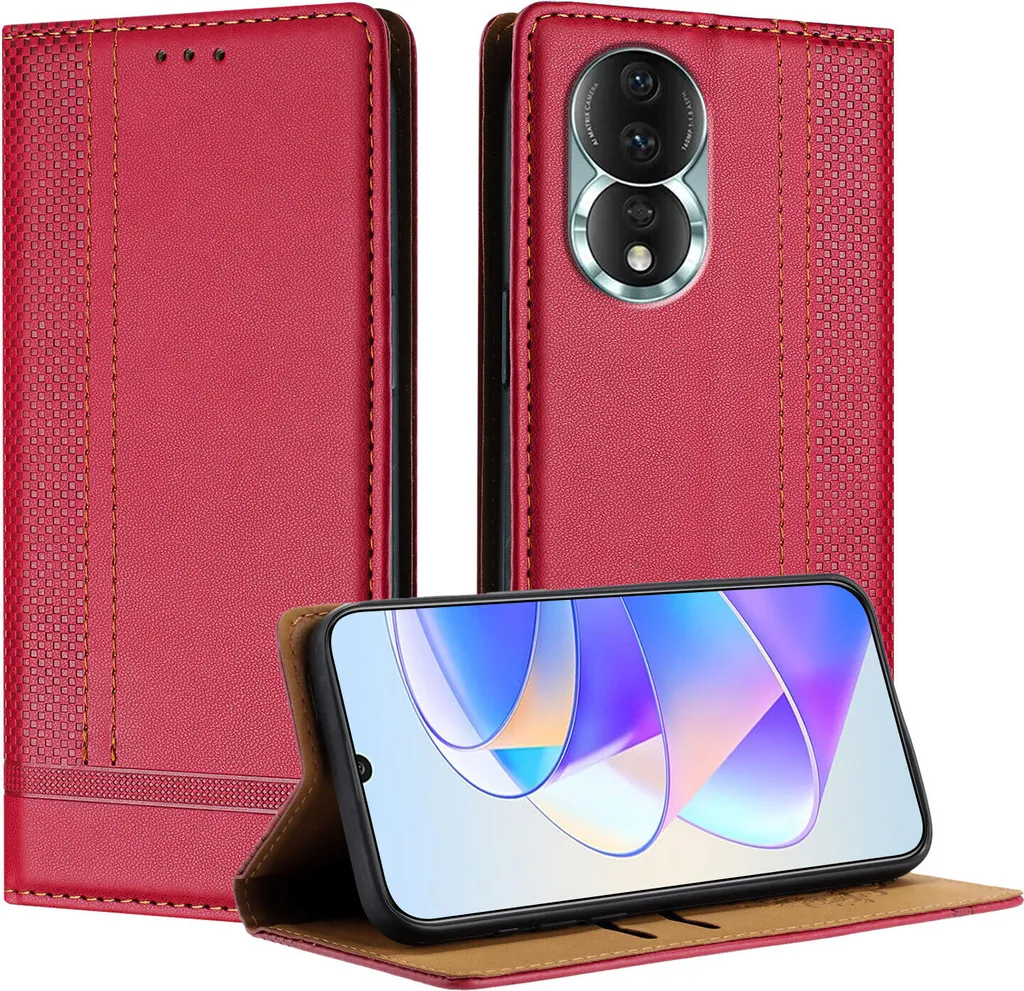 Cover a Portafoglio Honor 80 Rosso - Pelle PU e Chiusura Magnetica