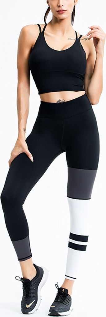 Sport-Set mit dreifarbigem Tank-Top, schwarz S