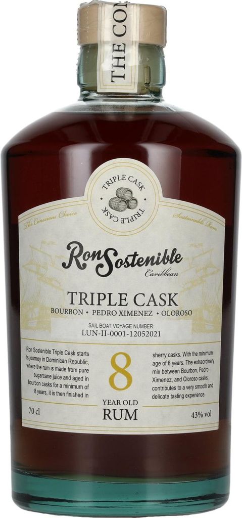 Ron Sostenible 8 Years Old Triple Cask Rum 43% Vol. 0,7l Produktbild 