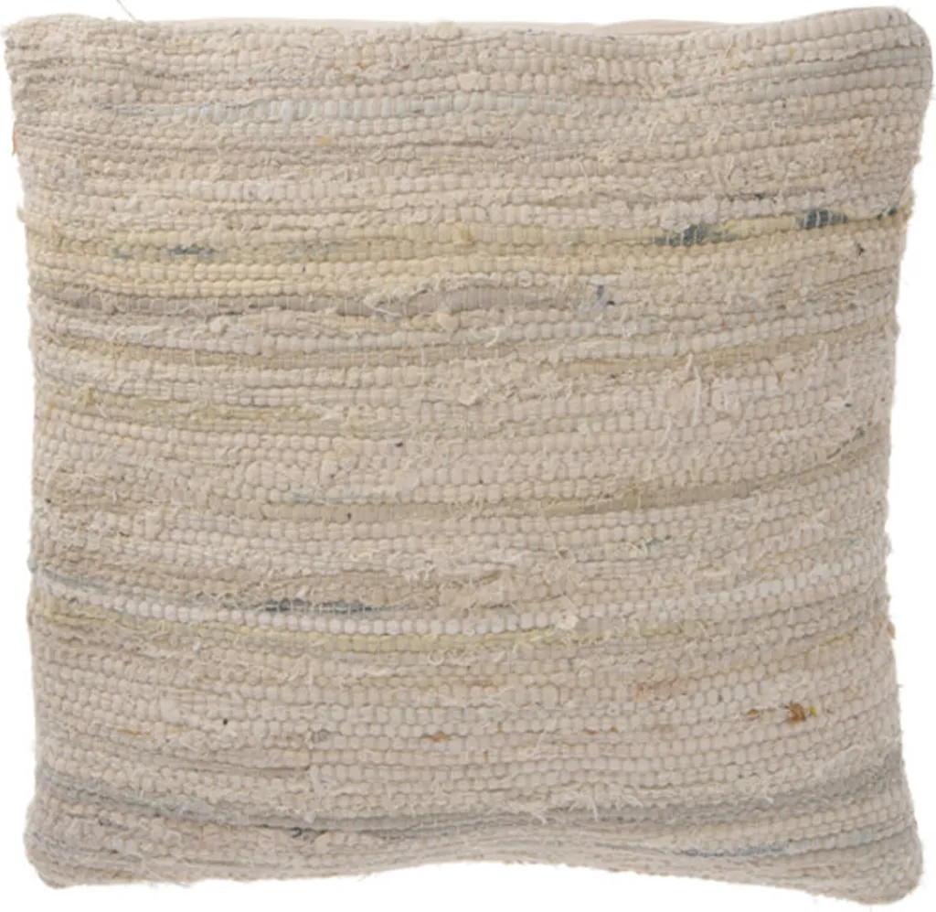Coussin de Décoration Carré en Coton et Denim Beige et Bleu 45x45 cm