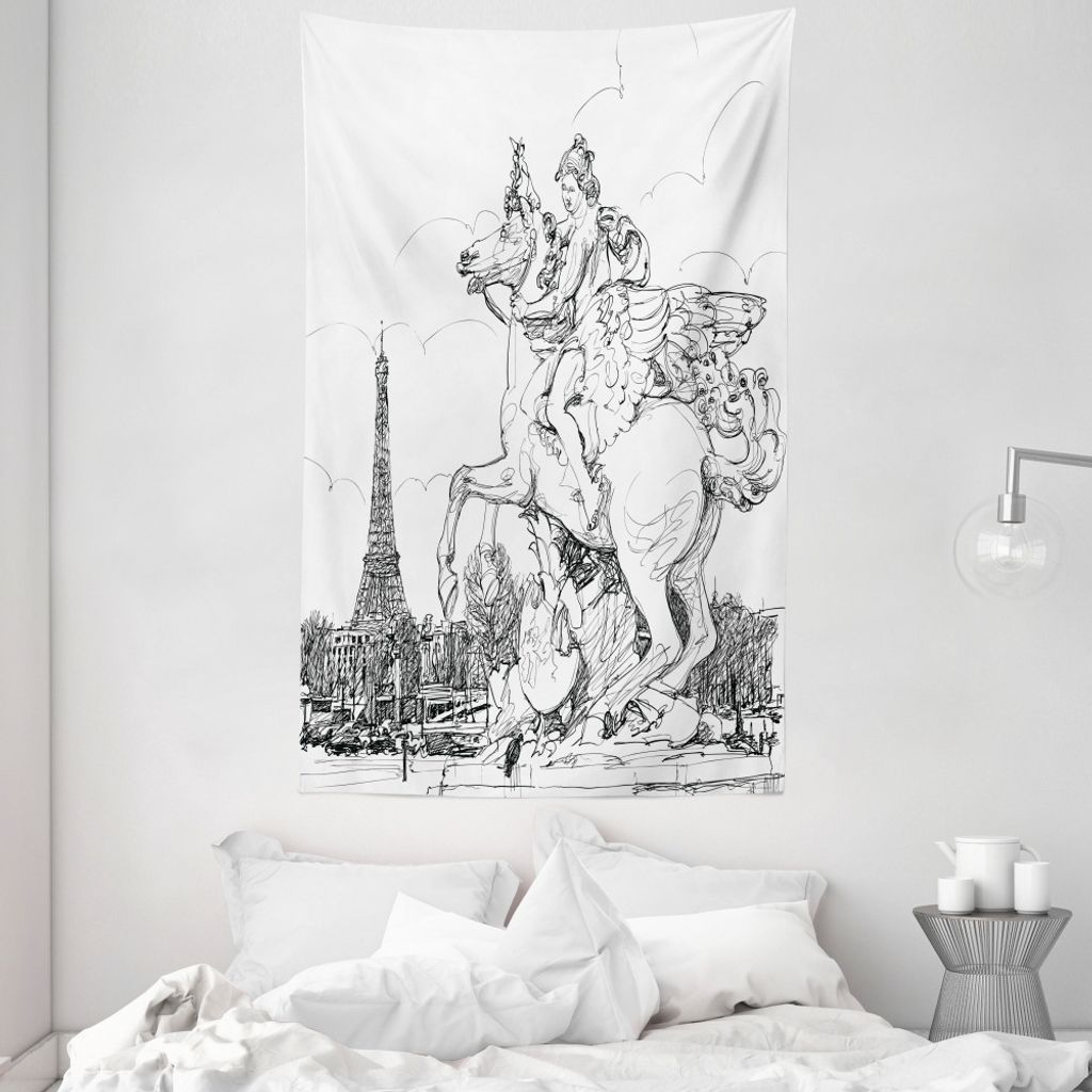 ABAKUHAUS Antiquität Wandteppich und Tagesdecke, Frankreich aus Weiches Mikrofaser Stoff Waschbar ohne Verblassen Digitaldruck, 140 x 230 cm, Wei...