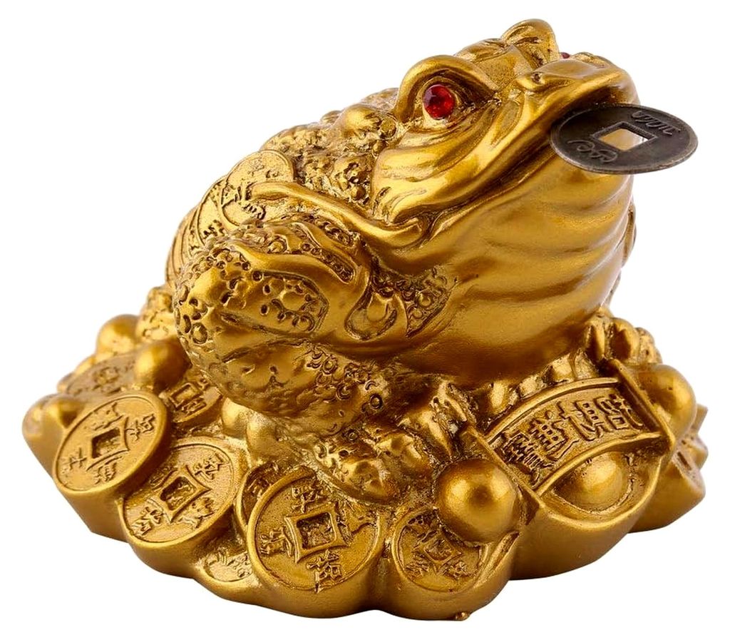 Geldfrosch, Feng Shui Glücksbringer für Wohlstand, Dekoration für Zuhause und Büro, 6,5 * 6 * 5 cm (Messing)