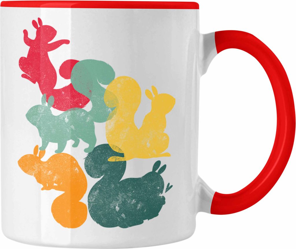 Trendation - Eichhörnchen Tasse Geschenk Grafik für Eichhörnchen Liebhaber Geschenkidee Lustige Tasse Retro (Rot)