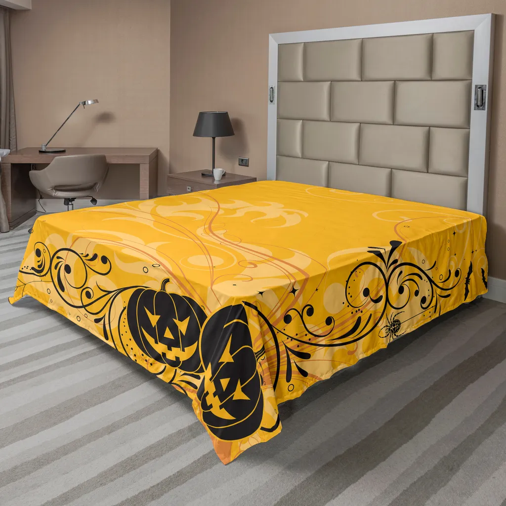Drap Plat Halloween Orange et Noir Jack-o'-lantern en Tissu Doux 275cm