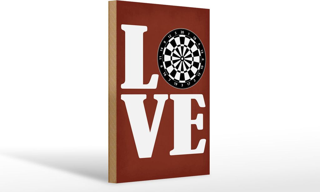 Holzschild Love Dart, 30x20 cm, Holzschilder Spruch Sport Hobby