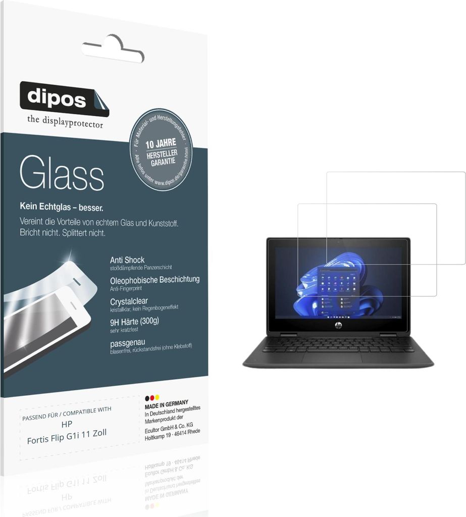 2x Schutzfolie für HP Fortis Flip G1i 11 Zoll - Anti-Shock 9H Folie dipos Glass Kunststoffglas