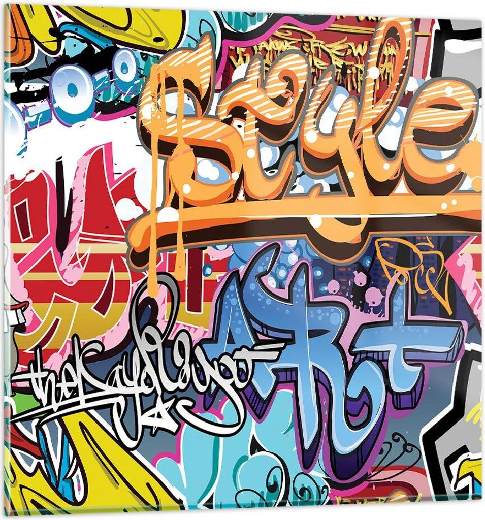 Bilder auf glas - Graffiti modern - 60x60cm - Glasbilder - Wandbilder - Kunstdruck - zum Aufhängen bereit - Wanddekoration aus Glas - Glas Bilder ...
