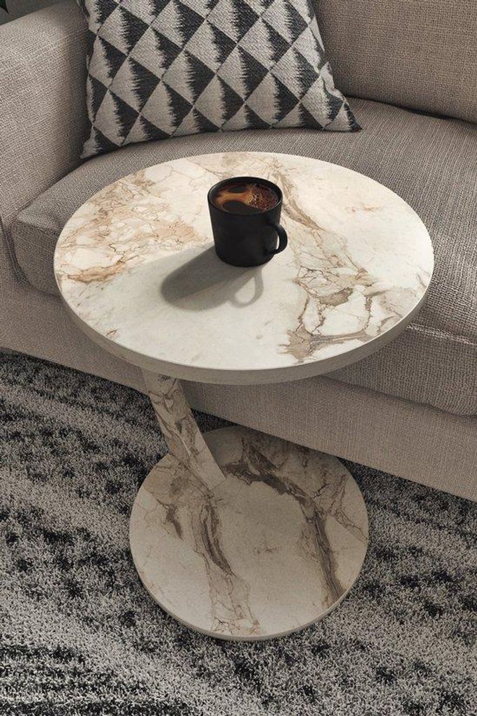 Nestly Beistelltisch C-Form mit Rollen Marmoroptik Weiß 38 x 39 x 56 cm